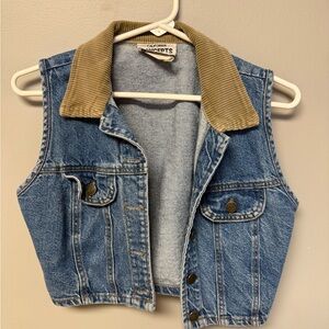Vintage Denim Vest with Tan Collar